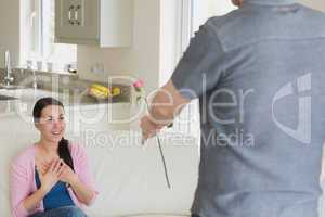 Woman getting a flower