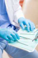 Dental equipment close up on surgery table