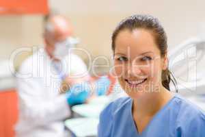 Dental assistant smiling woman friendly nurse