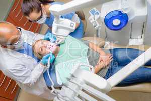 At the dentist patient lying dental chair