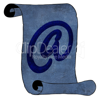 Modern Email Symbol on Blue Old Paper Scroll