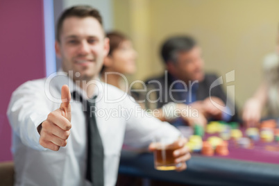 Thumbs up at roulette table