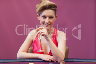 Woman drinking champagne