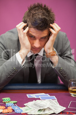 Depressed man in a casino