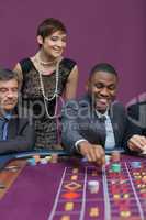 Bets being placed at roulette table