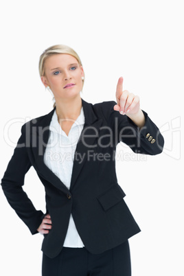 Woman presenting while pointing