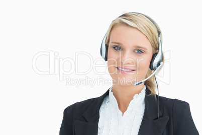 Woman wearing headsets