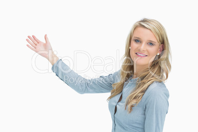 Woman presenting something