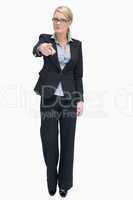 Angry businesswoman pointing