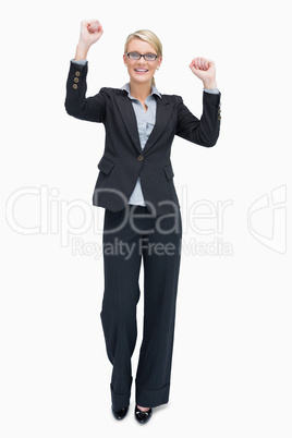 Businesswoman cheering