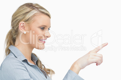 Businesswoman pointing to the right