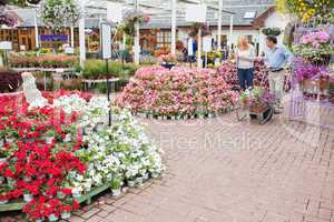 Outside of garden center with many types of plants and flowers