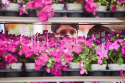 Woman taking a flower