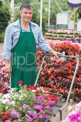 Employee pushing trolley