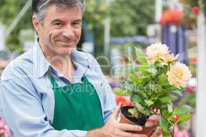 Male florist holding a flower