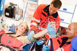 Emergency doctor measure blood pressure ambulance