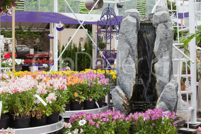 Fake waterfall in garden center