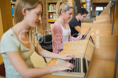 Students studying in a row