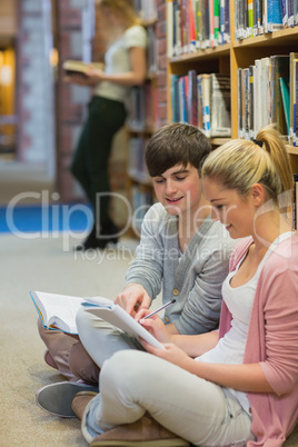 Students studying together sitting on floor