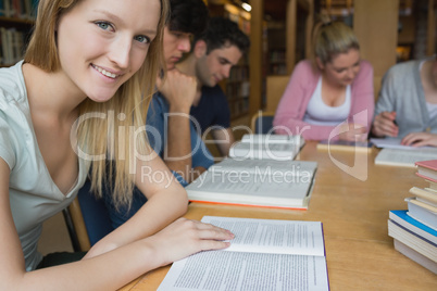 Smiling student with study group