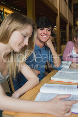 Student looking up from study group