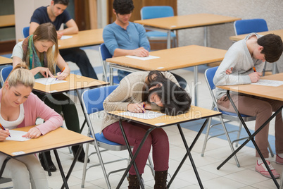 Girl sleeping during exam