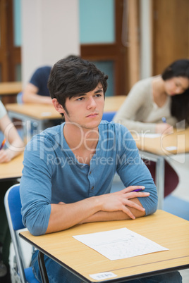 Student looking up during exam