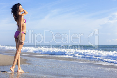 Sexy Young Woman Girl in Bikini on Beach
