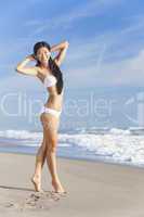 Chinese Asian Young Woman Girl in Bikini on Beach
