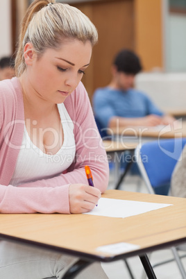 Scholar sitting at the desk writing