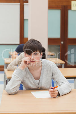 Man thinking during exam