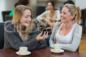 Women sitting at the coffee shop looking at the smartphone