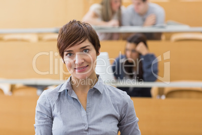 Woman standing at the lecture hall