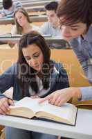 Lecturer pointing to something on student's book