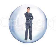 Businesswoman standing at a bubble