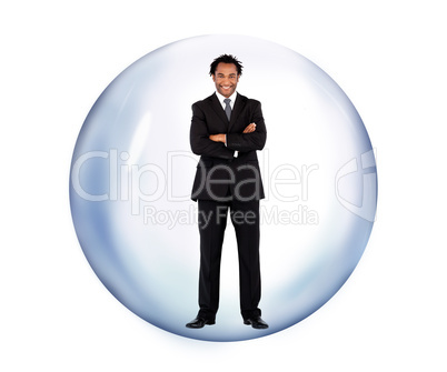 Businessman standing in a bubble