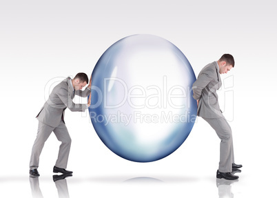 Businessmen pushing a bubble