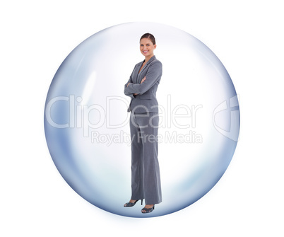 Businesswoman standing in a bubble