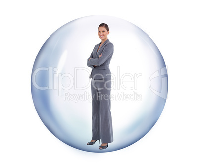 Businesswoman standing in a bubble Businesswoman standing in a bubble