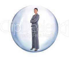 Businesswoman standing in a bubble