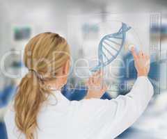 Woman using DNA helix interface