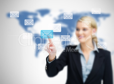 Woman selecting email symbol