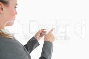 Woman touching the glass slide