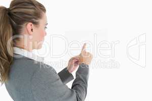 Woman pointing on the glass slide