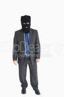 Businessman wearing a balaclava