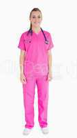 Nurse wearing pink scrubs