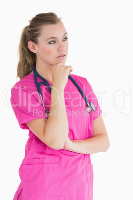 Female doctor being thoughtful