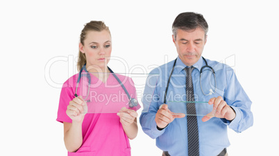 Doctors holding glass slides