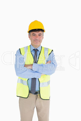 Man wearing hardhat and vest