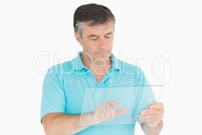 Man touching glass slide